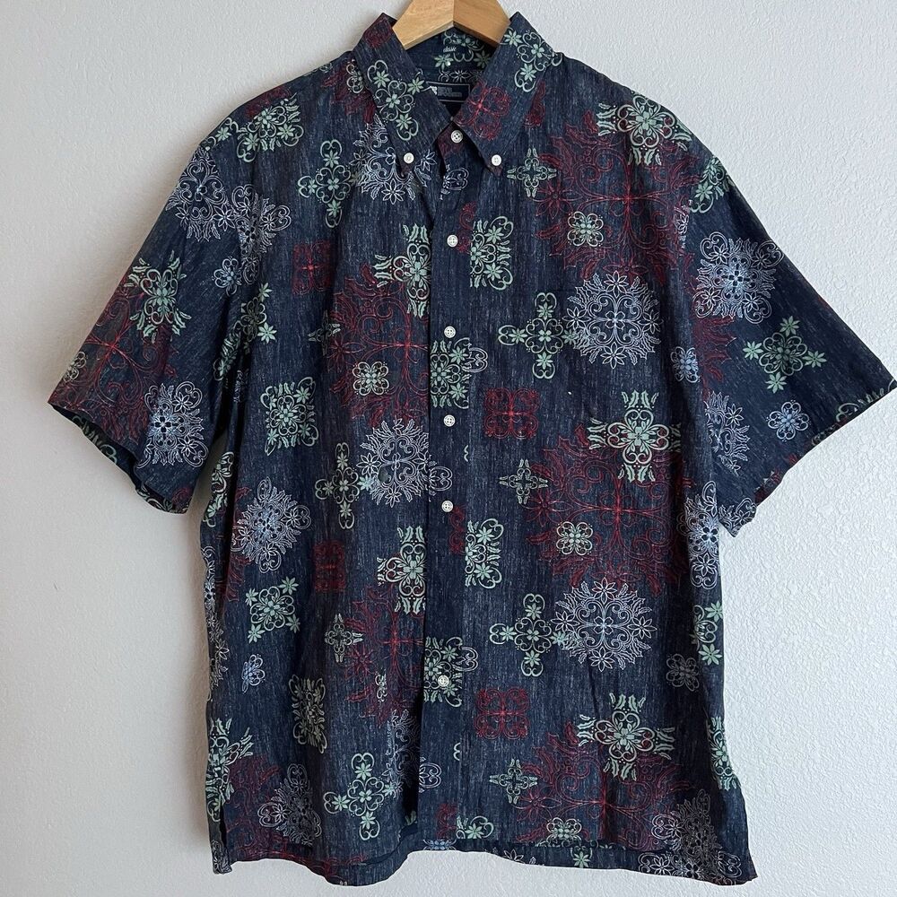 Reyn Spooner Men’s Classic Fit Short Sleeve Button Down Size XL Navy